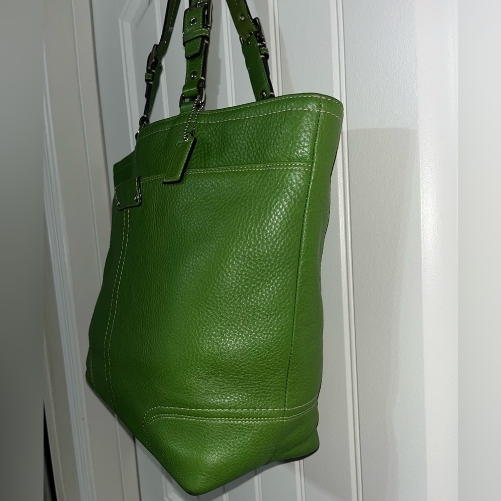 Coach Lime Green Leather Hamilton Shoulder Bag Interior Dark Blue F13083 - Picture 6 of 16